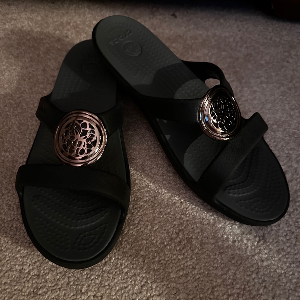 Black Sandals with Gold Accents by Crocs